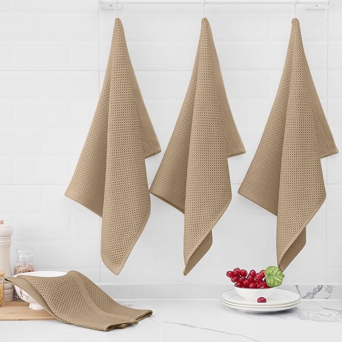 Homaxy 100% Cotton Oversized Waffle Weave Kitchen Dish Towels, Ultra Soft Absorbent Quick Drying Cleaning Towel, 20x28 Inches, 8-Pack, Tan