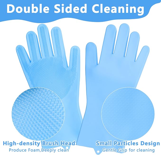 Pet Grooming Gloves—Dog Washing Gloves with High-Density Teeth, Dog Bath Scrubber with Enhanced Five Finger Design, Silicone Gloves for Dogs and Cats Bathing, Massage (Blue)