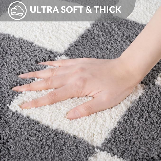 Exclusivo Mezcla Bathroom Rugs Mat 20x30, Extra Soft Non Slip Absorbent Microfiber Bath Rugs, Machine Washable Quick Dry Bath Mats for Bathroom Floor, Shower, Home Decor, Checkered Grey