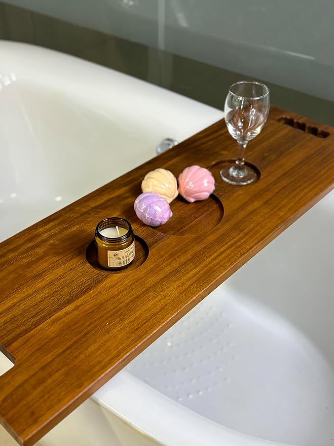 Wood Bathtub Tray with Handles – 35 x 12 Inch Large Luxury Bath Caddy
