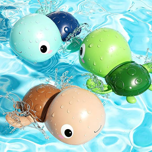 Wind Up Bath Toys for Toddlers 1-3, Swimming Turtle Baby Bathtub Toys for 1+ Year Old Boys and Girls, Floating Water and Pool Toys for Kids, 3 Pack