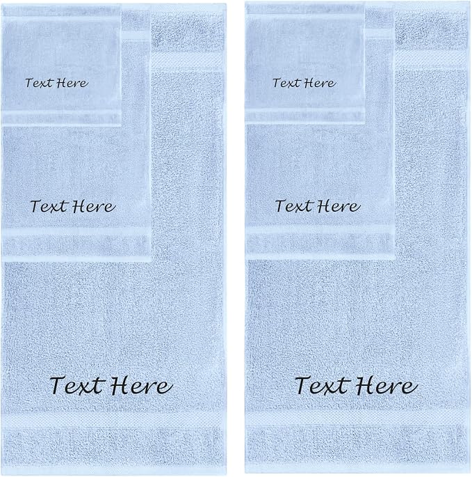 Personalized Passion Towels Set - 6 Pack Super Soft & Absorbent Turkish Cotton for Bathroom, Spa, Gym, Pool and Hotels Includes 2 Bath Towels, Hand Washcloths Sky Blue Towel