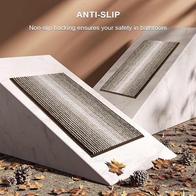 BSICPRO Bathroom Rugs and Mats Sets, 2 Piece Thick Absorbent Chenille Bath Mat Rug Set Non Slip, Soft Shaggy Bath Room Floor Mats for Bathroom, Machine Washable (Brown, 20" x 32" Plus 16" x 24")