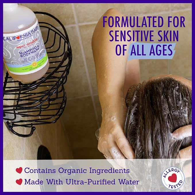 California Baby Super Sensitive Baby Shampoo + Baby Wash | 100% Plant-Based | Unscented Body Wash For Sensitive Skin | Hypoallergenic | 251mL / 8.5 oz