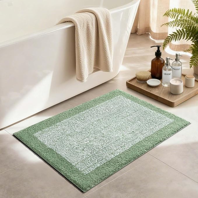 36x24 Large Bathroom Rugs Washable Non Slip, Green Bath Mat for Bathroom Floor Tub, Soft Absorbent Quick Dry Mats for Shower, Bathtub,Home Decor