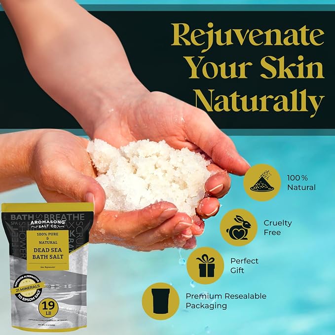 Aromasong Dead Sea Salt - Spa Bath Salt - Bulk 19 Lb Pack of 78 (1482 Lbs Total) Fine Grain - 100% Pure - Better Absorbing Than Epsom Salt - Soak for Women & Men for Skin Issues and Relaxation