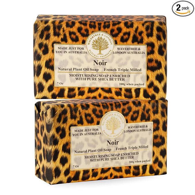 Wavertree & London Noir Scented Natural Soap (2 Bars), 7oz Moisturizing French Triple Milled Soap Bars enriched with shea butter - Pure Plant Oil Bath & Body Bars for All Skin Types