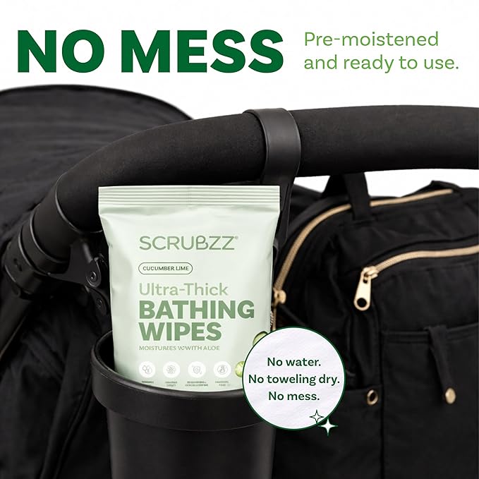 Extra Large Body Wipes for Adults Bathing No Rinse - 120 Ultra Thick Disposable Shower Wipes for Men, Women & Elderly - Great for Gym, Camping, Post Surgery - Cucumber Lime