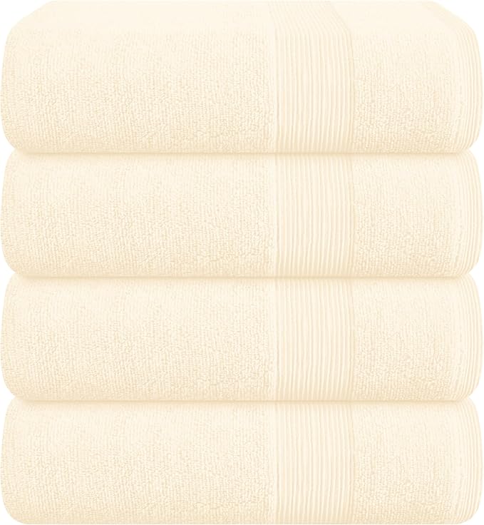 Belizzi Home 4 Pack Bath Towel Set 27x54, 100% Ring Spun Cotton, Ultra Soft Highly Absorbent Machine Washable Hotel Spa Quality Bath Towels for Bathroom, 4 Bath Towels - Ivory