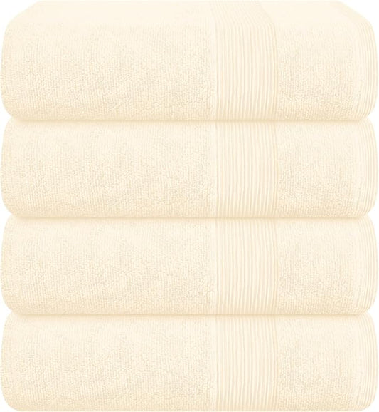 Belizzi Home 4 Pack Bath Towel Set 27x54, 100% Ring Spun Cotton, Ultra Soft Highly Absorbent Machine Washable Hotel Spa Quality Bath Towels for Bathroom, 4 Bath Towels - Ivory