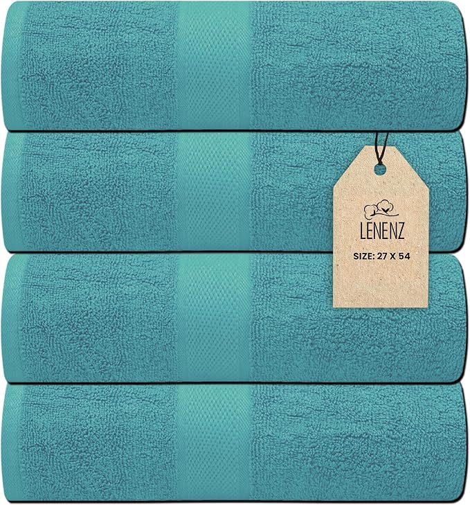 Luxury Bath Towels - 4 Pack Ultra Soft and Absorbent Cotton Bath Towels for Bathroom, Spa, and Hotel Use - Quick-Dry and Durable Towels Set 27x54'' (Light Green)