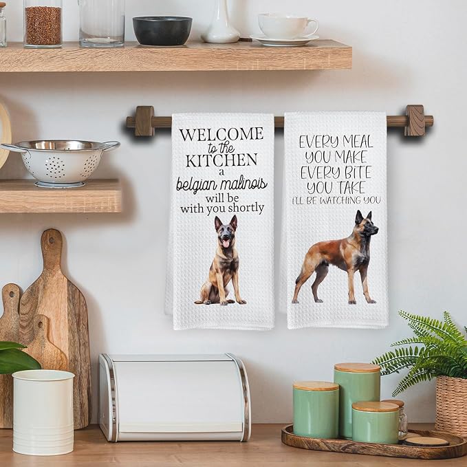 Funny Belgian Malinois Dog Kitchen Towels, Belgian Malinois Gifts Hand Towels, Dog Lovers Mom Dad Owner Gifts for Women Men Dishcloths Dish Towel for Kitchen 16x24 Inches Set of 2