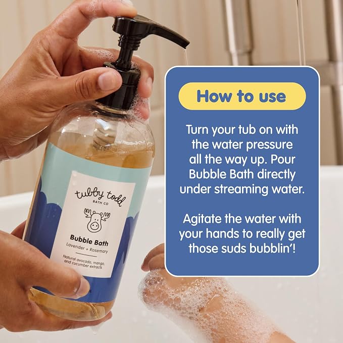 TUBBY TODD Bubble Bath for Kids, Toddlers & Babies - Hypoallergenic, Non-Irritating Sensitive Skin Bubble Bath - 2 Pack, 25 fl oz & 8 fl oz - Fragrance Free