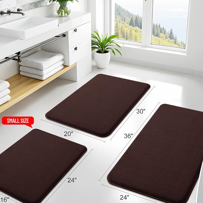 Smiry Memory Foam Bath Mat 44x32, Extra Soft Bathroom Rug, Ultra Absorbent, Quick Dry, Machine Washable Bathroom Mat for Shower, Tub & Floor Decor, Brown