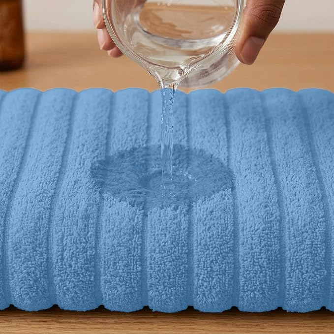 RIVERSIDE Pack of 2 Extra Large Bath Sheet Towels, 35 x 70 Inches, 600 GSM, Ribbed Stripe, 100% Cotton - Super Soft, Highly Absorbent & Quick Dry for Bathroom, Spa & Hotel, Electric Blue