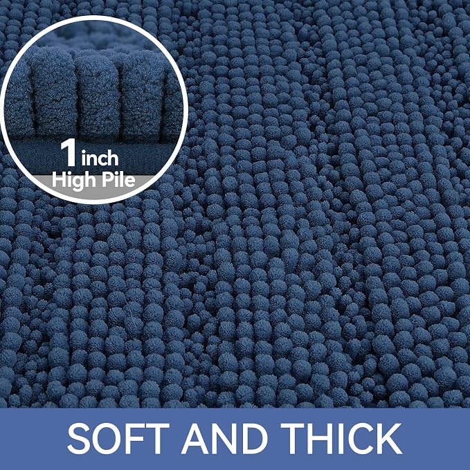 Bcoimo Large Bathroom Rug, Chenille Bath Mat with High Low Pile Design, Soft Absorbent Non Slip Bath Rug, Machine Washable Quick Dry Mat for Shower, Tub, Sink and Vanity