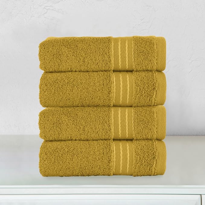 Elegant Comfort Premium Turkish Cotton 4 Pack Hand Towel Set - 16 x 28 inch, Luxurious Hotel Spa Quality 100% Turkish Cotton 4PC Hand Towel Set - Highly Absorbent - Soft Bathroom Towels, Gold