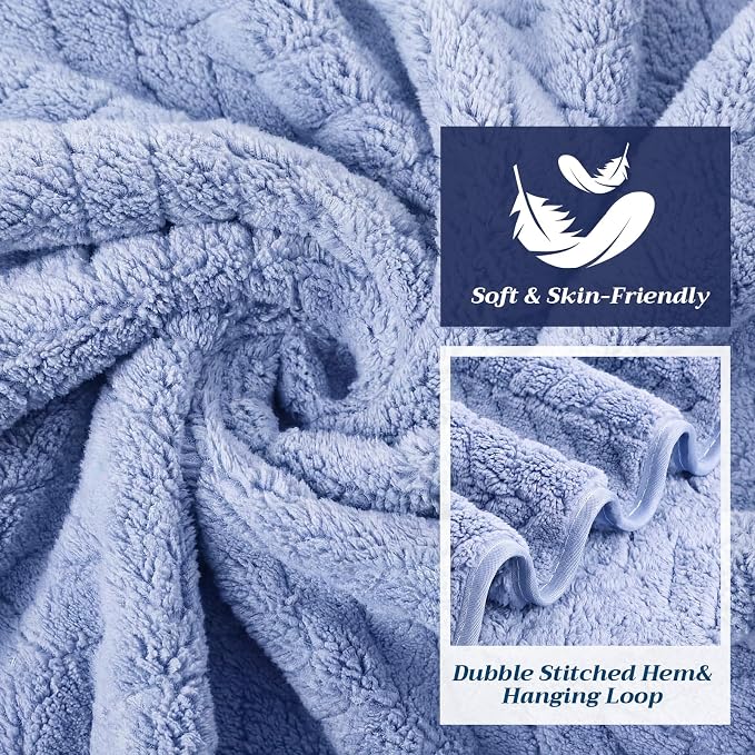4 Pcs Microfiber Bath Towel Set 35" x 70" Oversized Turkish Luxury Plush Bath Sheet Extra Large Pastel Jacquard Chevron Sheet Soft Coral Velvet Absorbent Blanket for Pool Shower Spa