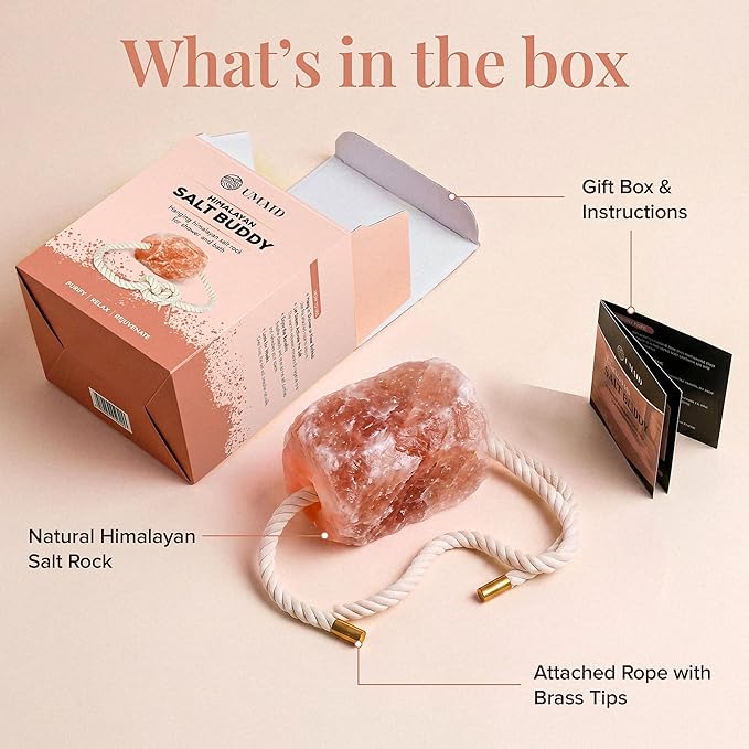 UMAID Himalayan Pink Salt Rock for Shower & Bath – Salt Buddy® 4 lb Hanging Mineral Stone for Spa-Inspired Relaxation, Self-Care & Bath Soaks, Unique Wellness & Home Spa Gifts for Men & Women