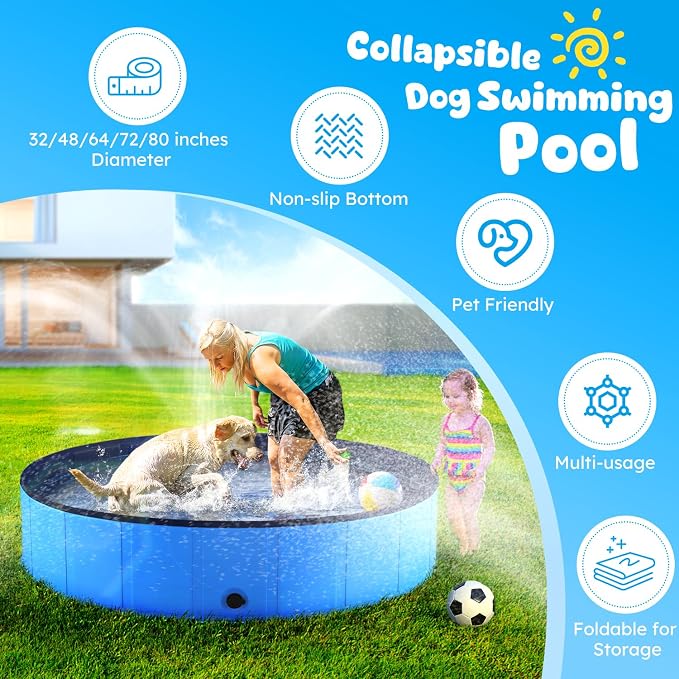 Niubya Foldable Dog Swimming Pool, Collapsible Pet Bathtub, Hard Plastic Bath Pool for Dogs and Cats, 97 x 16 in