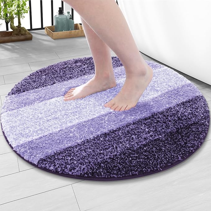 Arotive Microfiber Bathroom Rugs, Shaggy Soft and Absorbent Bath Rug, Thick Plush Machine Washable Dry Bath Mats for Bathroom, Tub and Shower, 24x24, Dark Purple, Round