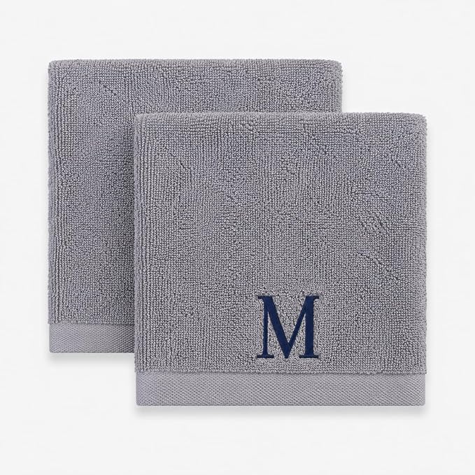 Personalized Towel - 12x12 inch Wash Towels Pack of 2 - Baby Towel - Super Soft Absorbent and Organic Turkish Cotton - Customized Turkish Bath Towel (Silver, Wash Towels - Set of 2)