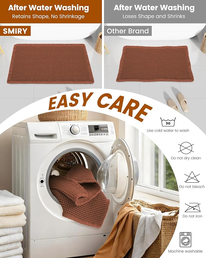 Smiry Waffle Bath Mat 60x24, Extra Soft Absorbent Bathroom Rugs, Non Slip Machine Washable Quick Dry Bath Rugs for Bathroom Floor, Tub, Shower, Home Decor Accessories, Orange