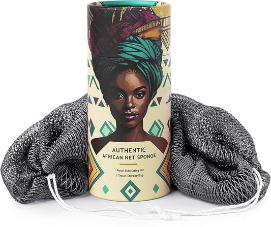 African Net Sponge Authentic - Afro Scrub Exfoliating Net Sponge with Knots - African Bath Sponges for Body Scrubber Exfoliator - Back Scrubber for Shower Bathing Accessories