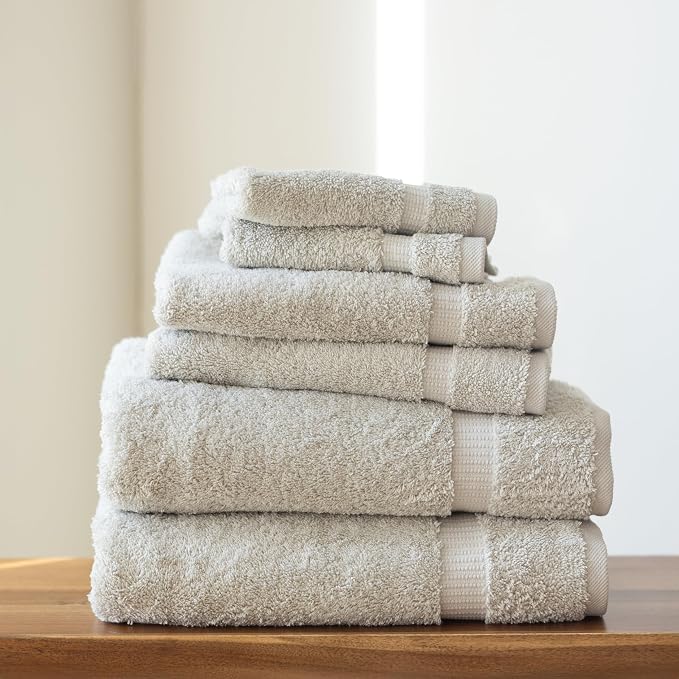 SALBAKOS 100% Turkish Cotton Towel Set of 6 Piece Stone | Premium Quality Hotel & Spa Collection 2 Washcloth, 2 Hand, 2 Bath Towel Sets for Bathroom | Made in Turkey (Stone, 6 Piece Towel Set)