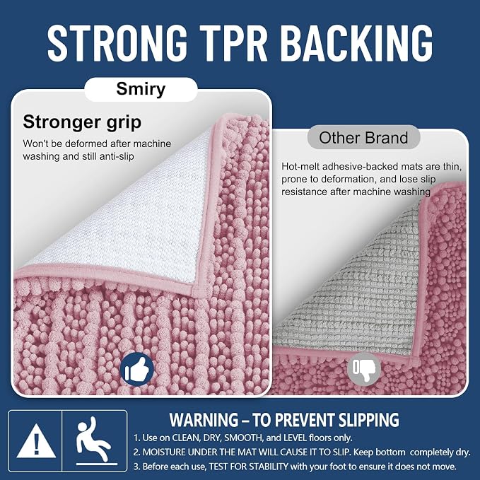 Smiry Bathroom Rugs Mat 47x24, Extra Soft Absorbent Chenille Bath Rugs, Non Slip Rubber Backing Machine Washable Quick Dry Bath Mats for Bathroom Floor, Tub, Shower, Home Decor Accessories, Dusty Rose