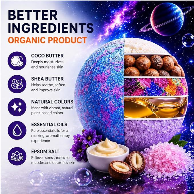 EvolutionUSA 6 Space Bath Bombs for Boys & Girls - Planet Bath Bombs Toy Inside, Organic Childrens Bathbomb Set, Cosmic Bath Fizzers, Kid Bath Bomb Gift for Valentines, Birthday, Christmas, Easter