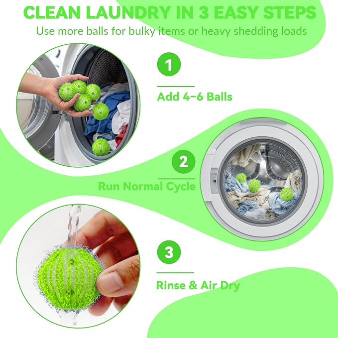 12 Pack Pet Hair Remover for Laundry, Reusable Dog & Cat Hair Catcher, Washer & Dryer Safe Laundry Balls, Anti-Tangle Design, Helps Remove Lint & Fur from Clothes, Bedding & Blankets (Mustard Green)