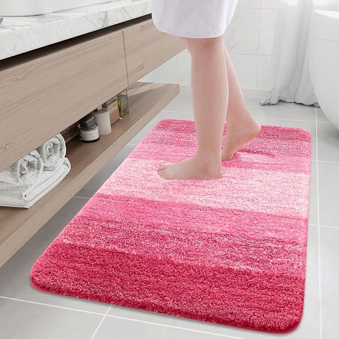 Arotive Microfiber Bathroom Rugs, Shaggy Soft and Absorbent Bath Rug, Thick Plush Machine Washable Dry Bath Mats for Bathroom, Tub and Shower, 36x24, Pink, Rectangular