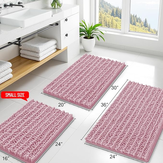 Smiry Bathroom Rugs Mat 40x32, Extra Soft Absorbent Chenille Bath Rugs, Non Slip Rubber Backing Machine Washable Quick Dry Bath Mats for Bathroom Floor, Tub, Shower, Home Decor Accessories, Dusty Rose