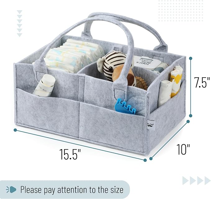 Mr. Pen- Baby Diaper Caddy Organizer, Gray, Large | Nursery Storage Bin and Car Organizer for Diapers and Baby Wipes