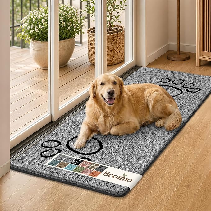 Bcoimo Super Absorbent Dog Door Mat, 60"*24" Anti Slip Mat for Muddy Paws, Pet Rugs for Dirty Paws Washable that Absorbs Moisture and Dirt, for Dog Cage and Pet Resting Carpet
