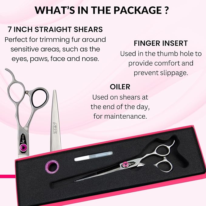 Kenchii Love Dog Grooming Scissors, 7 Inch Straight Shears, Dog Scissors for Grooming, Professional Pet Grooming Scissors, Heavy Duty, Durable and Sharp