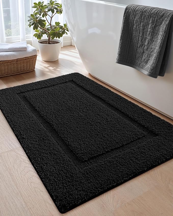 DEXI Bathroom Rugs 36x24, Washable Non Slip Bath Mat for Shower Floor, Absorbent Quick Dry Bathmat with Rubber Backing, Ultra Soft Plush Carpet for Tub, Black