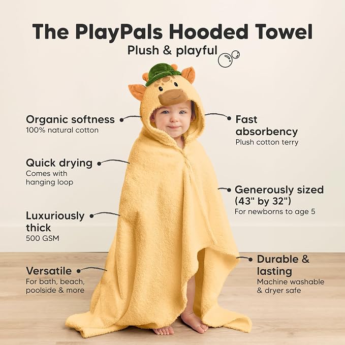 KeaBabies Organic Baby Towel with Hood for Girls, Boys, Soft (Gigi) | Absorbent 100% Cotton Hooded Baby Towels for Newborns, Infants, Large Hooded Bath Towels for Babies, Kids, Toddler 1-3