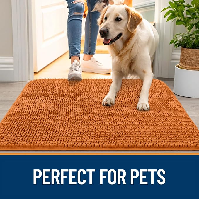 OLANLY Dog Door Mat for Muddy Paws 59x35, Absorbs Moisture and Dirt, Absorbent Non-Slip Washable Doormat, Quick Dry Chenille Mud Mat for Dogs, Entry Indoor Entryway Carpet for Inside Floor, Clay