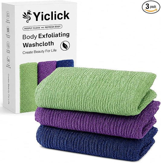 3 PCS Exfoliating Washcloth Towels - Exfoliating Body Scrubber Exfoliator, Back Scrubber for Shower Bath Use, Japanese & Korean Scrub Wash Cloths, Loofah Lufa Sponge Washer for Women Men