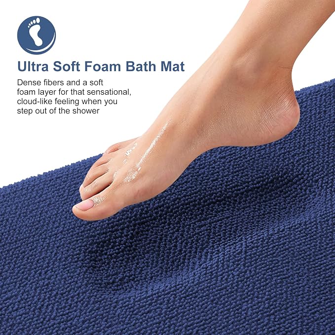 OLANLY Thick Memory Foam Bathroom Runner Rugs 44x24, Extra Soft Absorbent Long Bath Rug, Quick Dry Bath Mats, Non-Slip, Machine Washable Mat, Tub and Shower, Home Decor Accessories, Twilight Sapphire