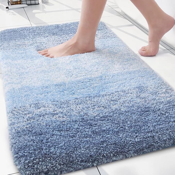 Arotive Microfiber Bathroom Rugs, Shaggy Soft and Absorbent Bath Rug, Thick Plush Machine Washable Dry Bath Mats for Bathroom, Tub and Shower, 30x20, Light Blue, Rectangular