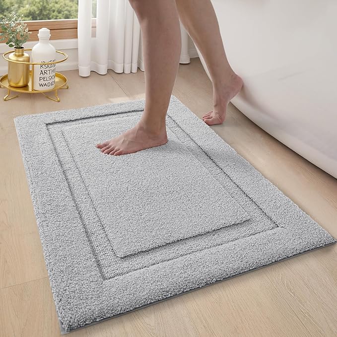 LUMI Ultra Soft Bathroom Rugs Non Slip with Rubber Backing, Absorbent Washable Bath Mat Quick Dry, Upgraded Premium Microfiber Plush Carpet for Bathtub and Shower Floor, Grey, 20x32