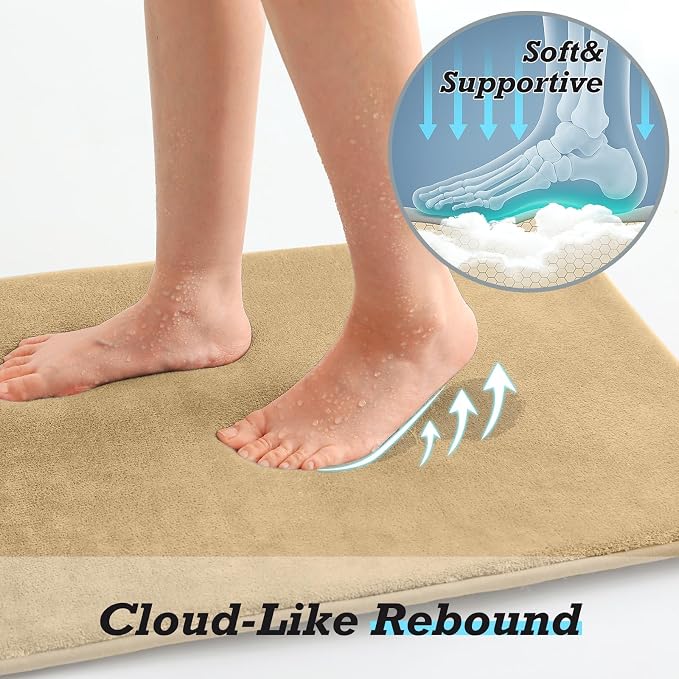 HUXMEYSON Bathroom Rugs Sets 3 Piece, Non-Slip & Quick Dry Bath Mat Set, Ultra Soft Velvet Bath Rugs for Bathroom, Toilet and Shower Floor, Khaki