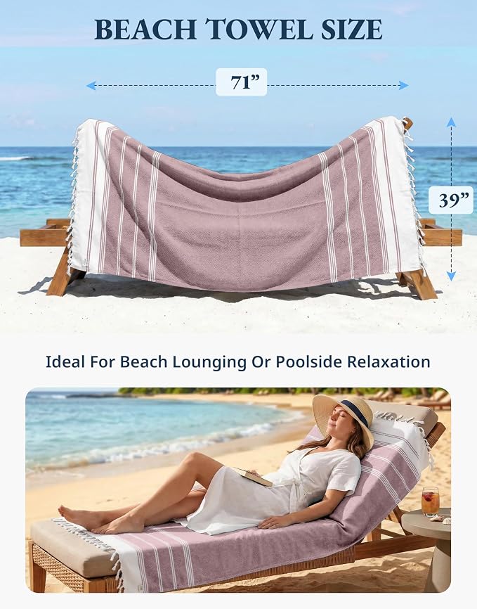 LANE LINEN Beach Towels for Women, 2 Pack Large Beach Towels Oversized, Pre-Washed, No-Shrink Sand Free, Quick Dry, Lightweight Travel Towel, Soft Beach Bath Towel, 39"x71" - Fired Brick