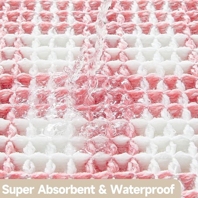 TYUU Waffle Bath Mat, Boho Bathroom Rugs Non Slip Washable Absorbent Checkered Bathroom Mat Quick Dry Cute Bath Mat, 48"x24" Pink and White