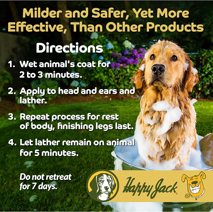 Happy Jack Paracide Flea & Tick Shampoo for Dogs & Cats, 8 oz | Medicated Treatment, Kills Fleas, Ticks & Mites on Contact, 30-Day Prevention, Deep Coat & Skin Protection, Sensitive Pets