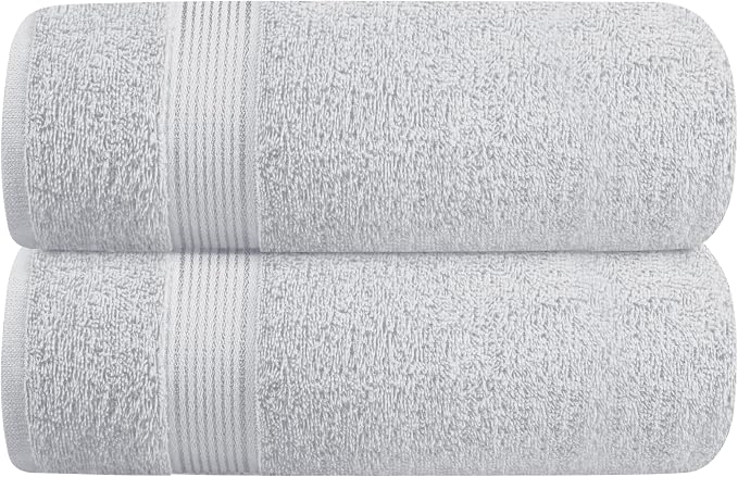 Belizzi Home Cotton 2 Pack Oversized Bath Towel Set 28x55 inches, Large Bath Towels, Ultra Absorbant Compact Quickdry & Lightweight Towel, Ideal for Gym Travel Camp Pool - Light Grey