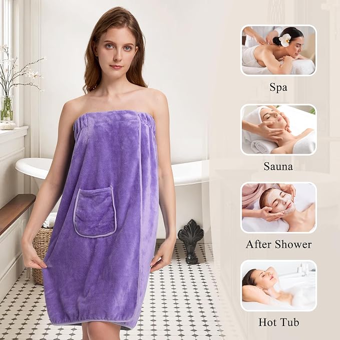 PJGGZ Towel Wrap for Women, Three Adjust Clasps Closure Bath Wraps After Shower Spa Sauna Bathrobe(Available in Plus Size)